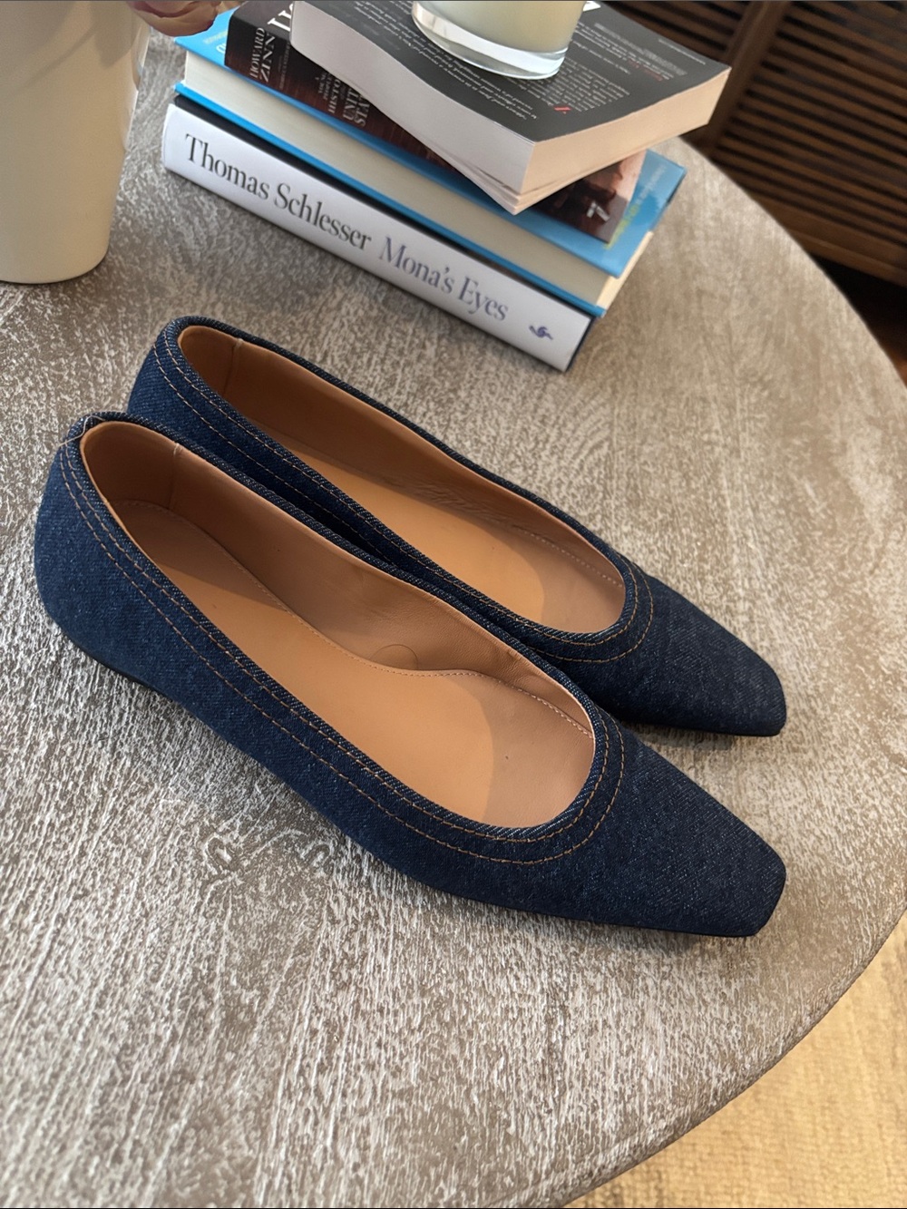 Toteme Dark Blue Denim Square Toe Ballet Flat - Picture 3 of 7